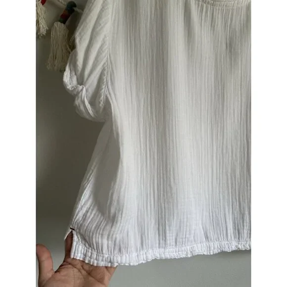 Xierna Avery Gauze White Cotton Short Sleeve Top Coastal Lightweight Basics S - Picture 4 of 9